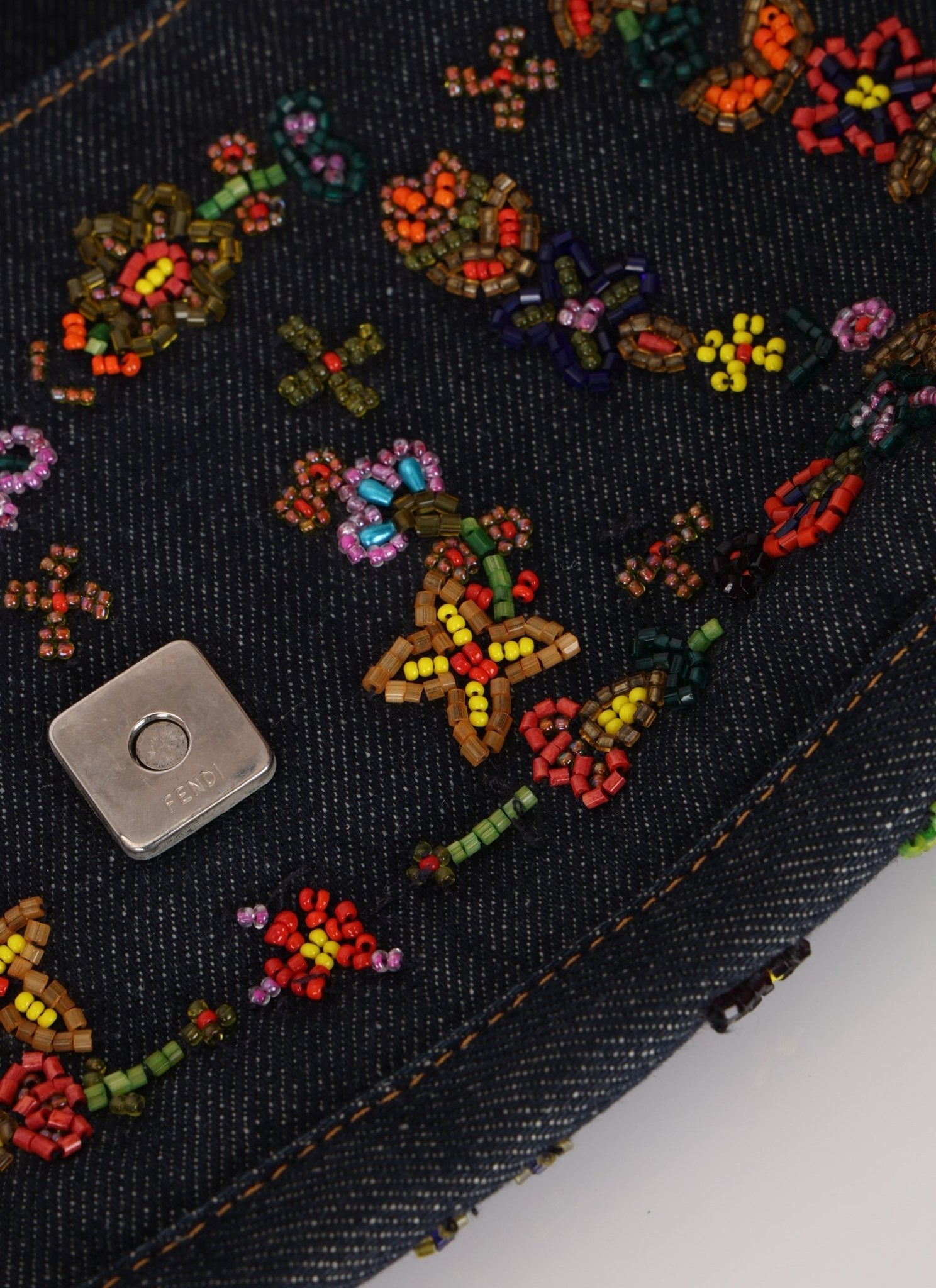 Limited Edition Fendi Floral Denim Beaded Baguette Bag - FashioNica