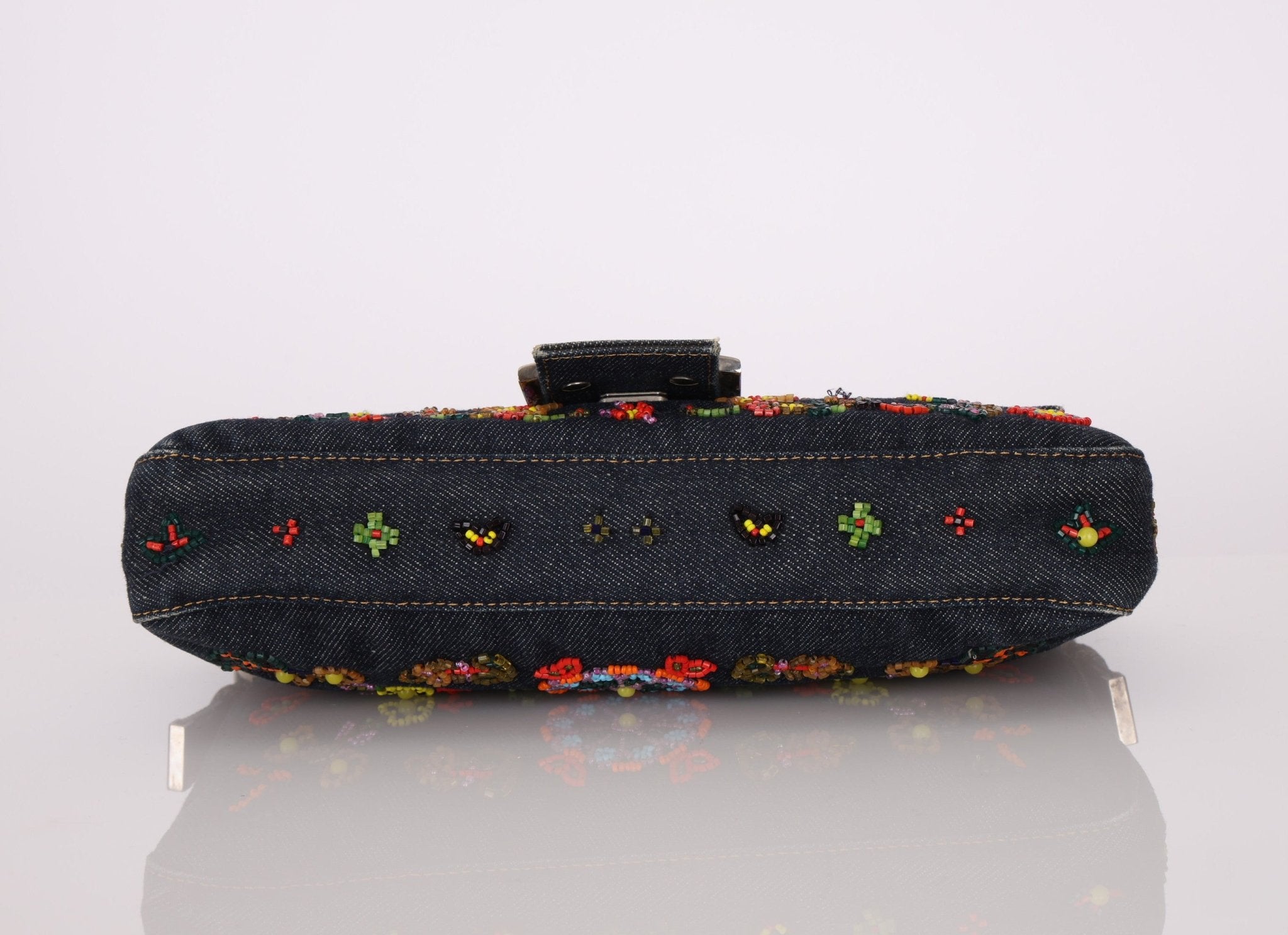 Limited Edition Fendi Floral Denim Beaded Baguette Bag - FashioNica