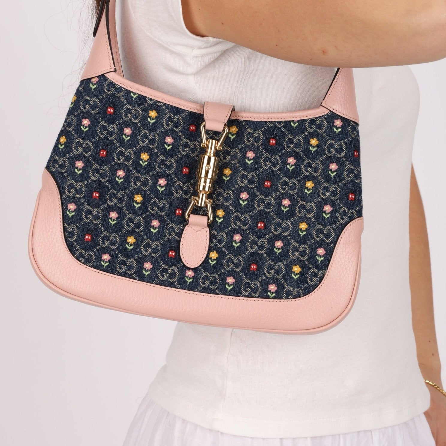 Limited Edition Gucci Denim Floral Small Jackie - FashioNica