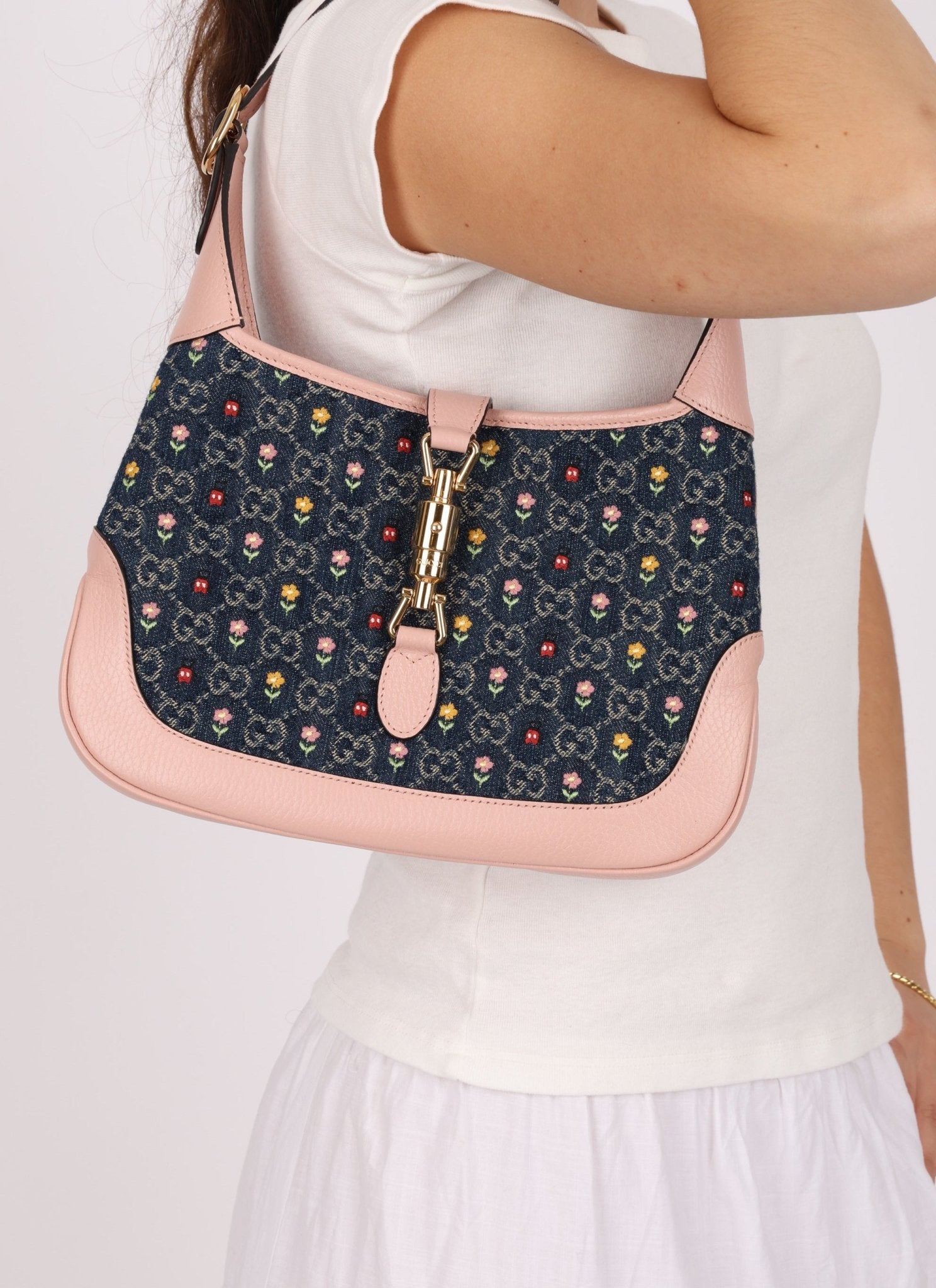 Limited Edition Gucci Denim Floral Small Jackie - FashioNica
