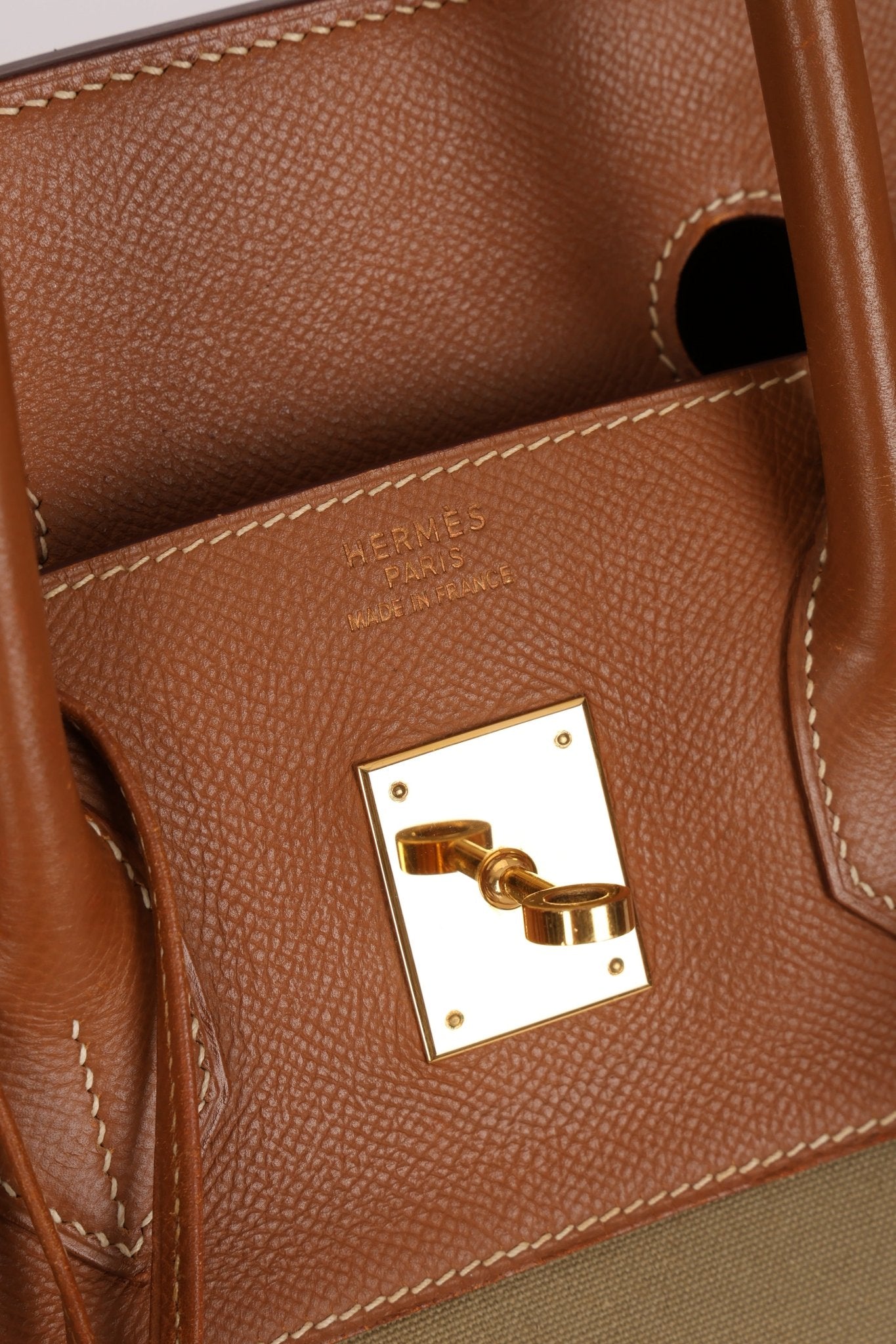 Limited Edition Hermès 1998 Vache Naturelle and Khaki Toile Birkin 35 GHW - FashioNica