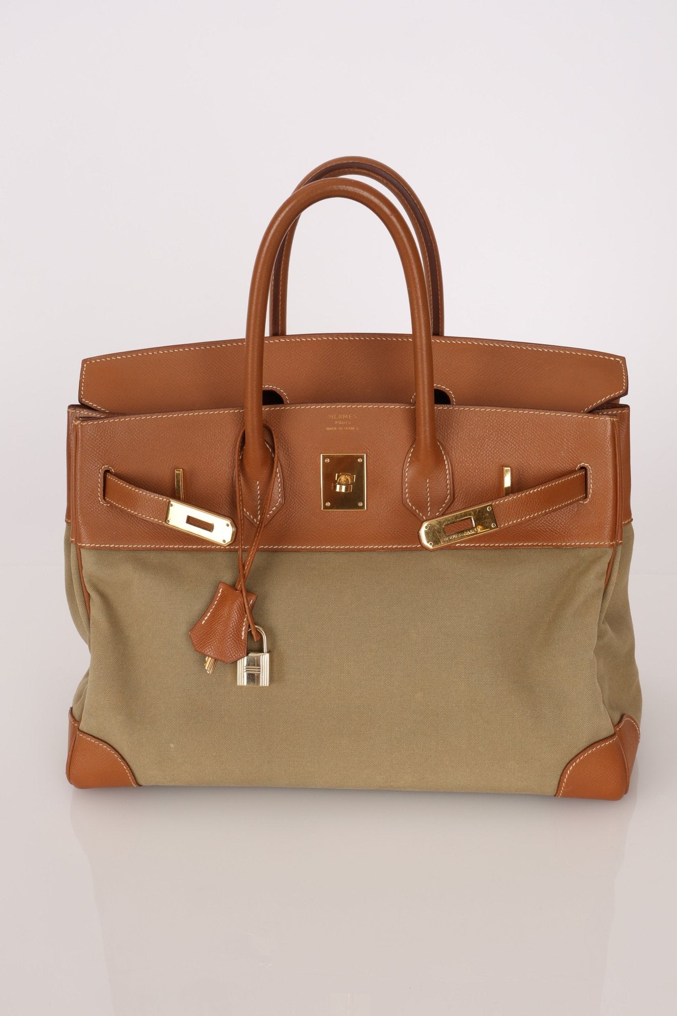 Limited Edition Hermès 1998 Vache Naturelle and Khaki Toile Birkin 35 GHW - FashioNica