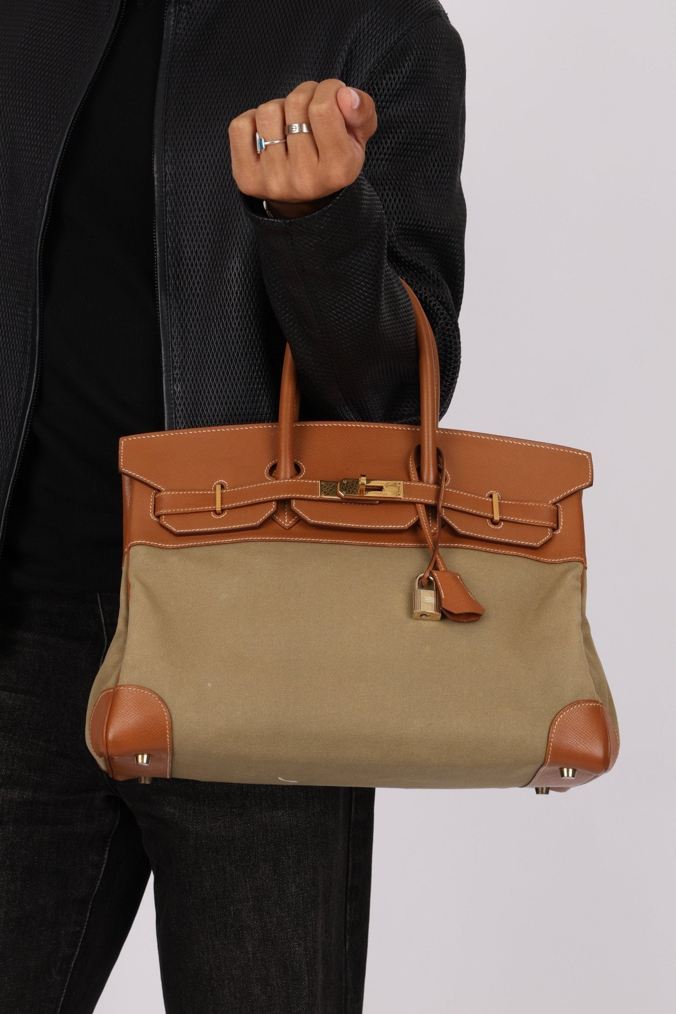 Limited Edition Hermès 1998 Vache Naturelle and Khaki Toile Birkin 35 GHW - FashioNica