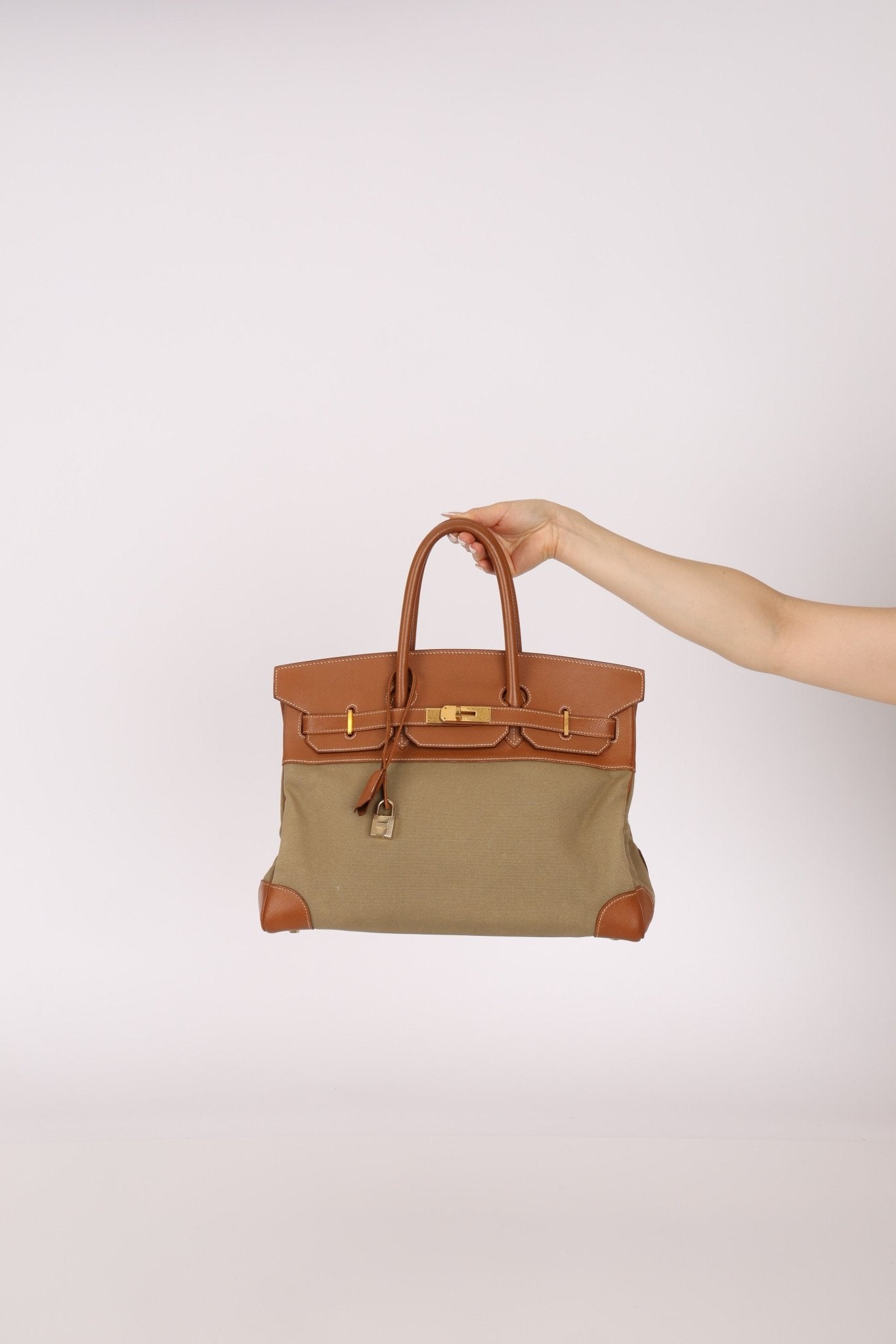 Limited Edition Hermès 1998 Vache Naturelle and Khaki Toile Birkin 35 GHW - FashioNica