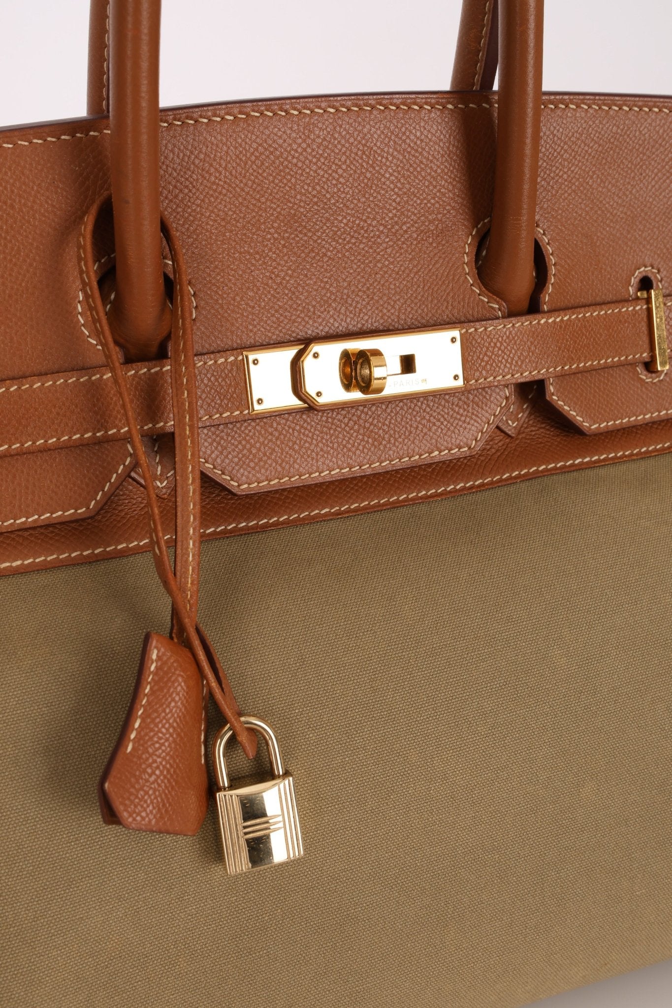 Limited Edition Hermès 1998 Vache Naturelle and Khaki Toile Birkin 35 GHW - FashioNica