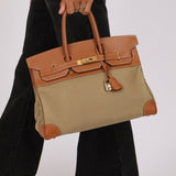 Limited Edition Hermès 1998 Vache Naturelle and Khaki Toile Birkin 35 GHW - FashioNica