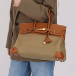 Limited Edition Hermès 1998 Vache Naturelle and Khaki Toile Birkin 35 GHW - FashioNica