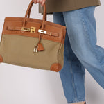 Limited Edition Hermès 1998 Vache Naturelle and Khaki Toile Birkin 35 GHW - FashioNica