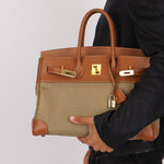 Limited Edition Hermès 1998 Vache Naturelle and Khaki Toile Birkin 35 GHW - FashioNica