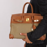 Limited Edition Hermès 1998 Vache Naturelle and Khaki Toile Birkin 35 GHW - FashioNica
