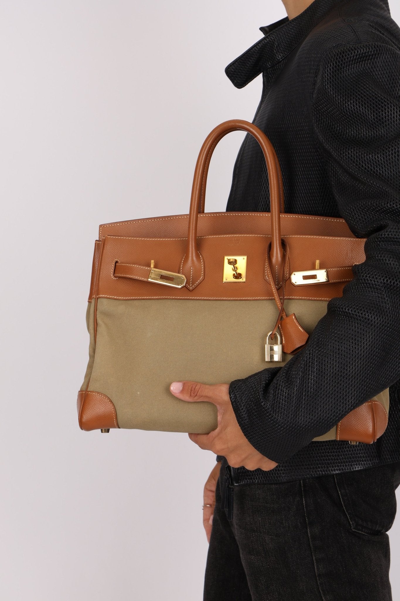 Limited Edition Hermès 1998 Vache Naturelle and Khaki Toile Birkin 35 GHW - FashioNica