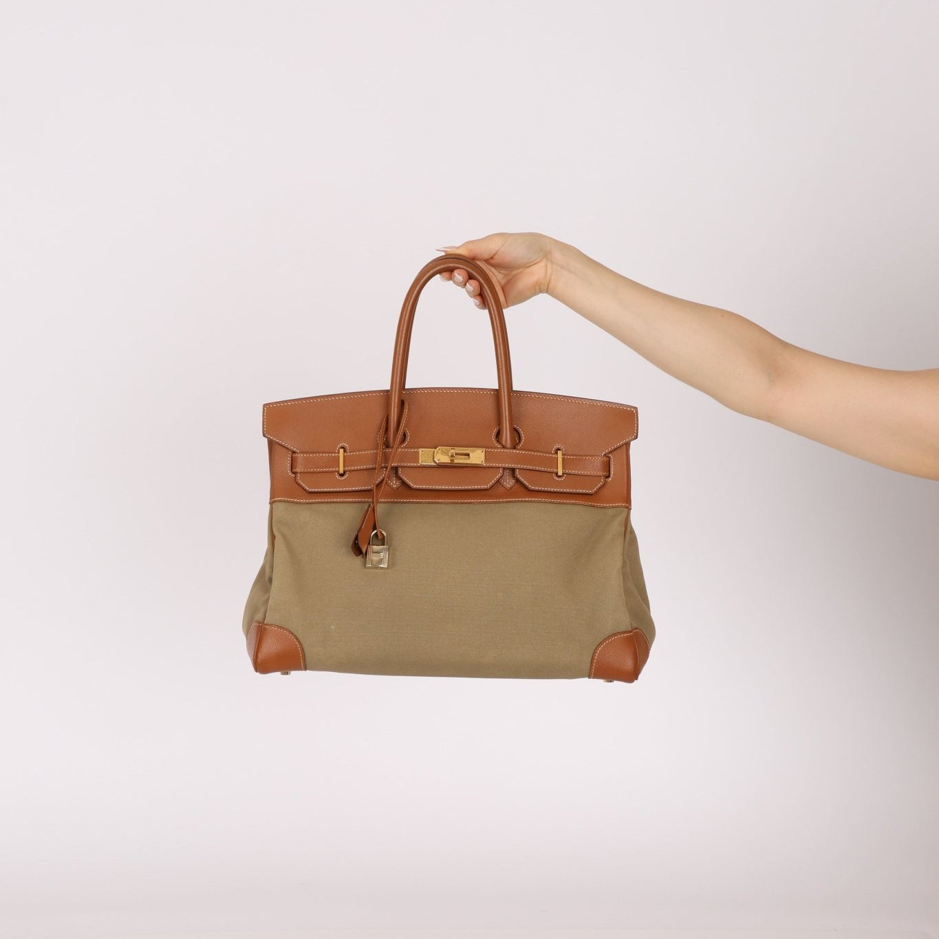 Limited Edition Hermès 1998 Vache Naturelle and Khaki Toile Birkin 35 GHW - FashioNica