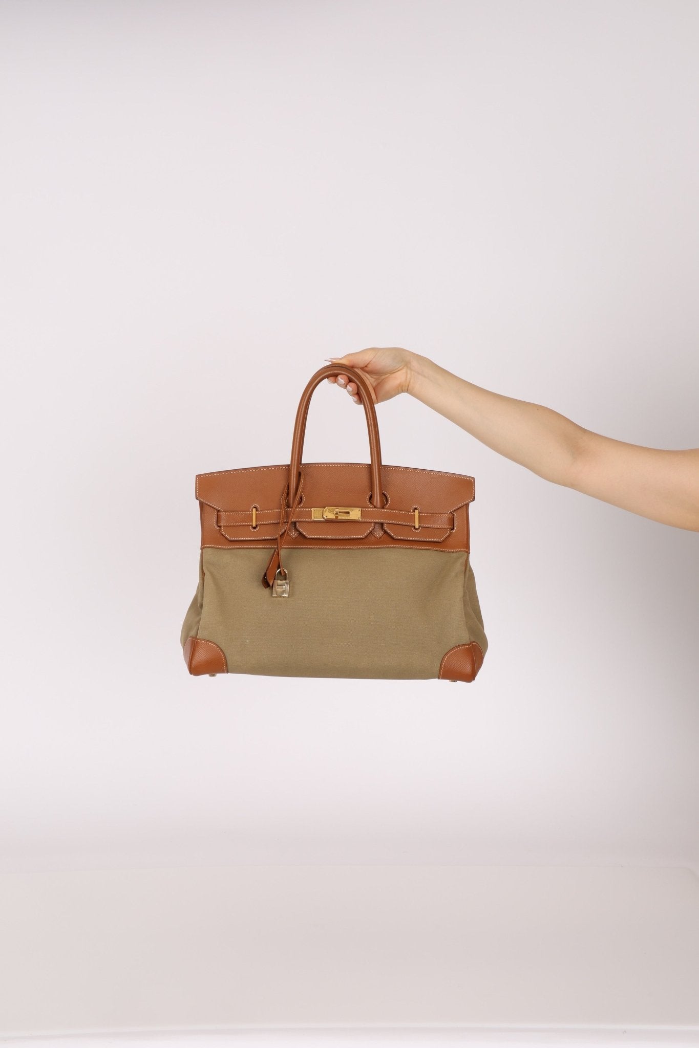 Limited Edition Hermès 1998 Vache Naturelle and Khaki Toile Birkin 35 GHW - FashioNica