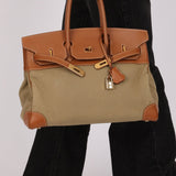 Limited Edition Hermès 1998 Vache Naturelle and Khaki Toile Birkin 35 GHW - FashioNica