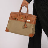 Limited Edition Hermès 1998 Vache Naturelle and Khaki Toile Birkin 35 GHW - FashioNica