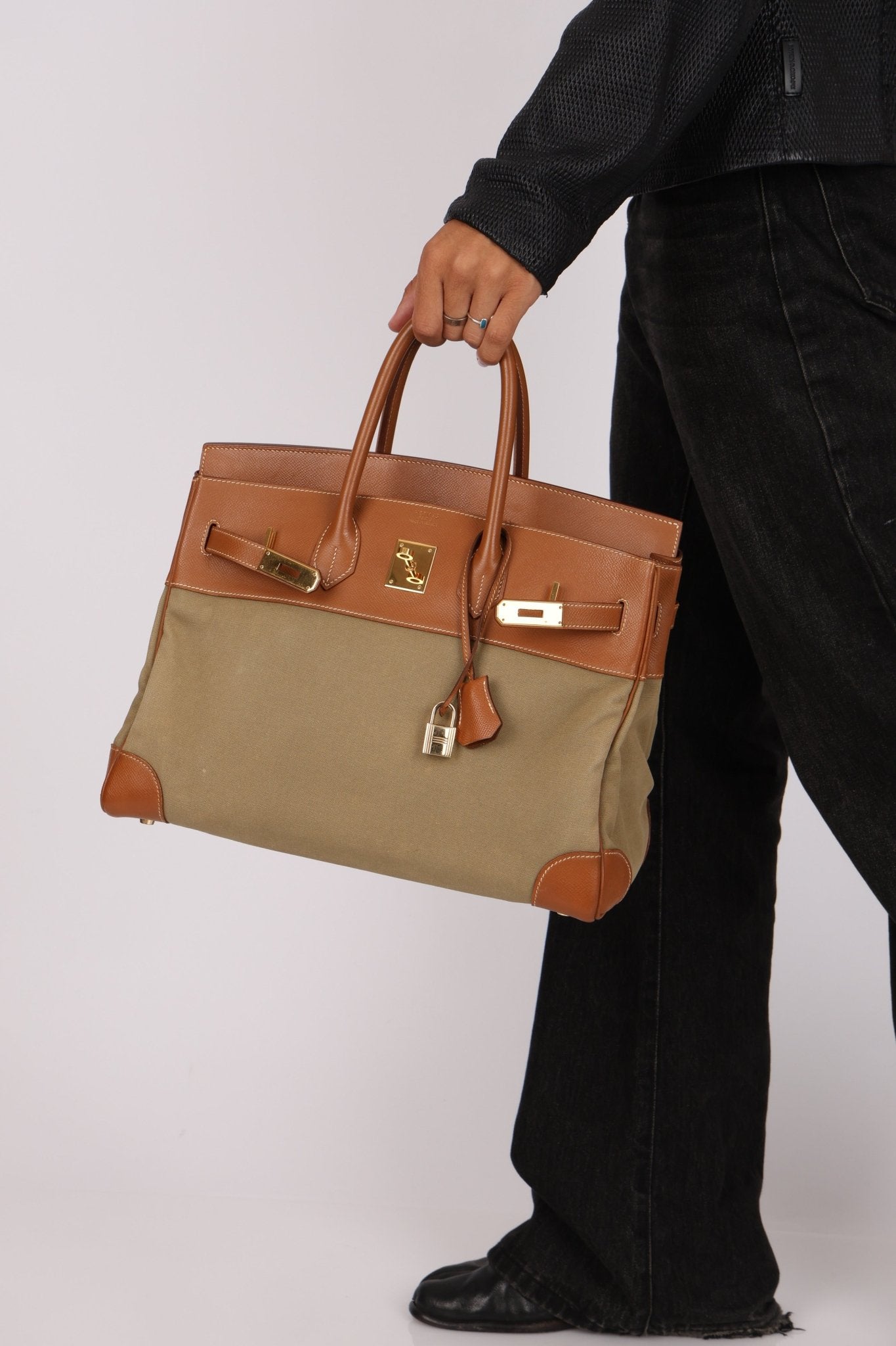 Limited Edition Hermès 1998 Vache Naturelle and Khaki Toile Birkin 35 GHW - FashioNica