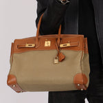 Limited Edition Hermès 1998 Vache Naturelle and Khaki Toile Birkin 35 GHW - FashioNica