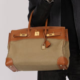 Limited Edition Hermès 1998 Vache Naturelle and Khaki Toile Birkin 35 GHW - FashioNica