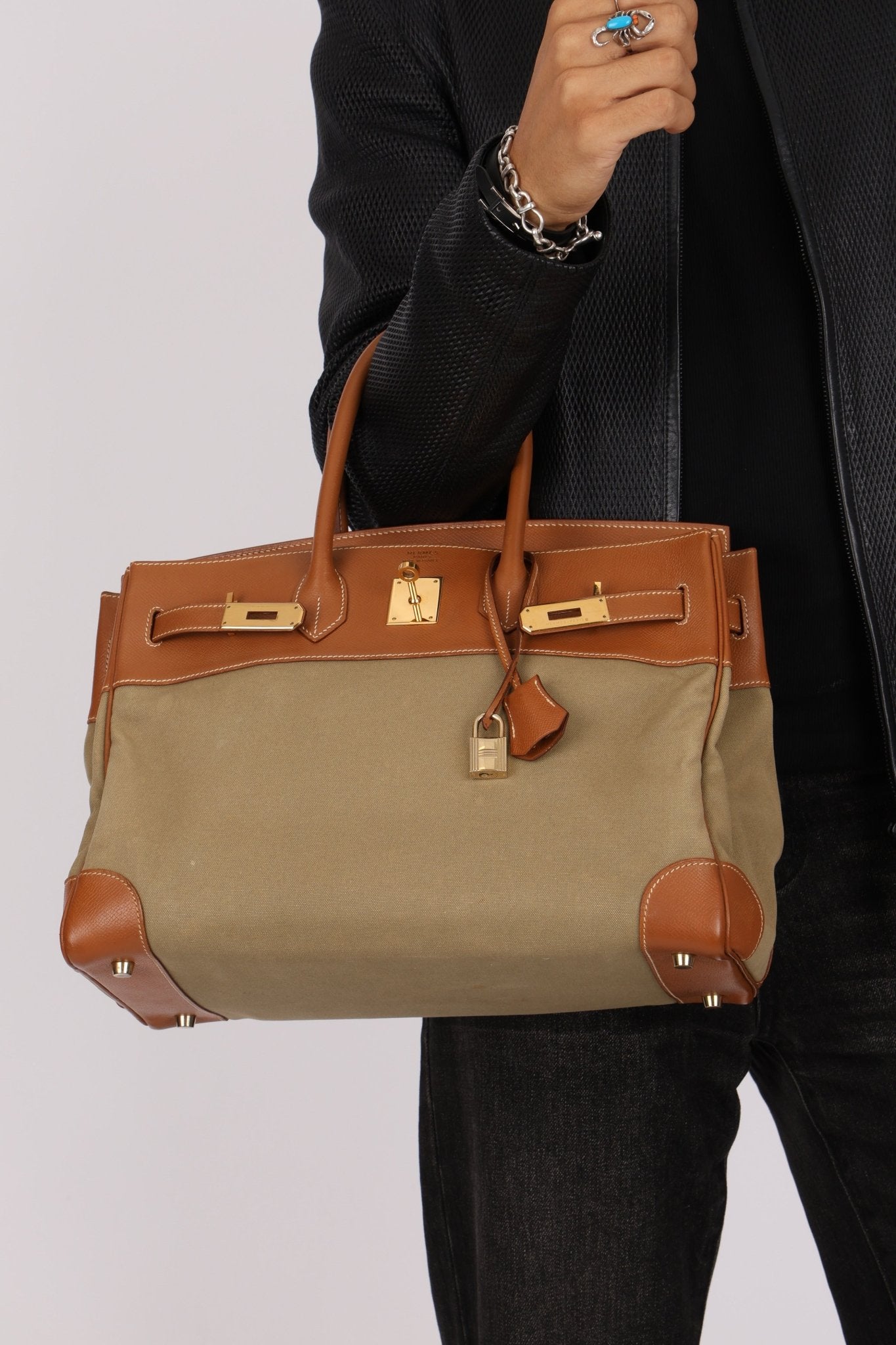 Limited Edition Hermès 1998 Vache Naturelle and Khaki Toile Birkin 35 GHW - FashioNica