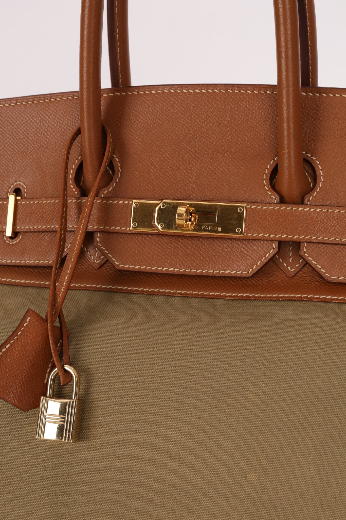 Limited Edition Hermès 1998 Vache Naturelle and Khaki Toile Birkin 35 GHW - FashioNica