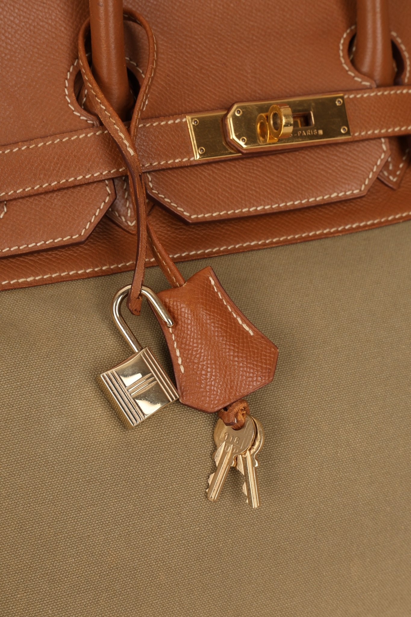 Limited Edition Hermès 1998 Vache Naturelle and Khaki Toile Birkin 35 GHW - FashioNica