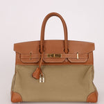 Limited Edition Hermès 1998 Vache Naturelle and Khaki Toile Birkin 35 GHW - FashioNica