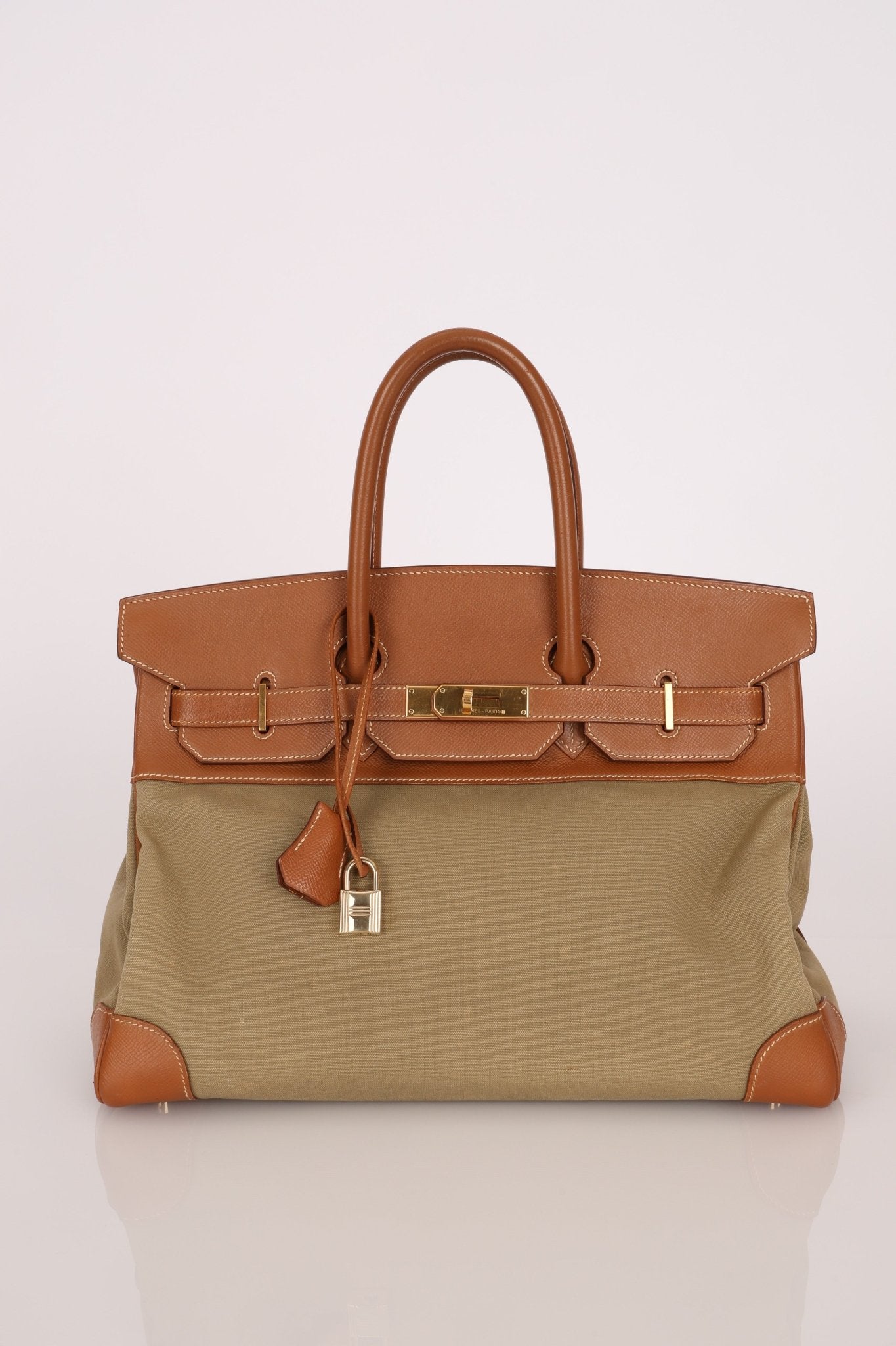 Limited Edition Hermès 1998 Vache Naturelle and Khaki Toile Birkin 35 GHW - FashioNica