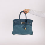 Limited Edition Hermès 2012 Veau Doblis Swift Grizzly Bleu Tempete Birkin 30 Retourne GHW - FashioNica