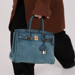 Limited Edition Hermès 2012 Veau Doblis Swift Grizzly Bleu Tempete Birkin 30 Retourne GHW - FashioNica