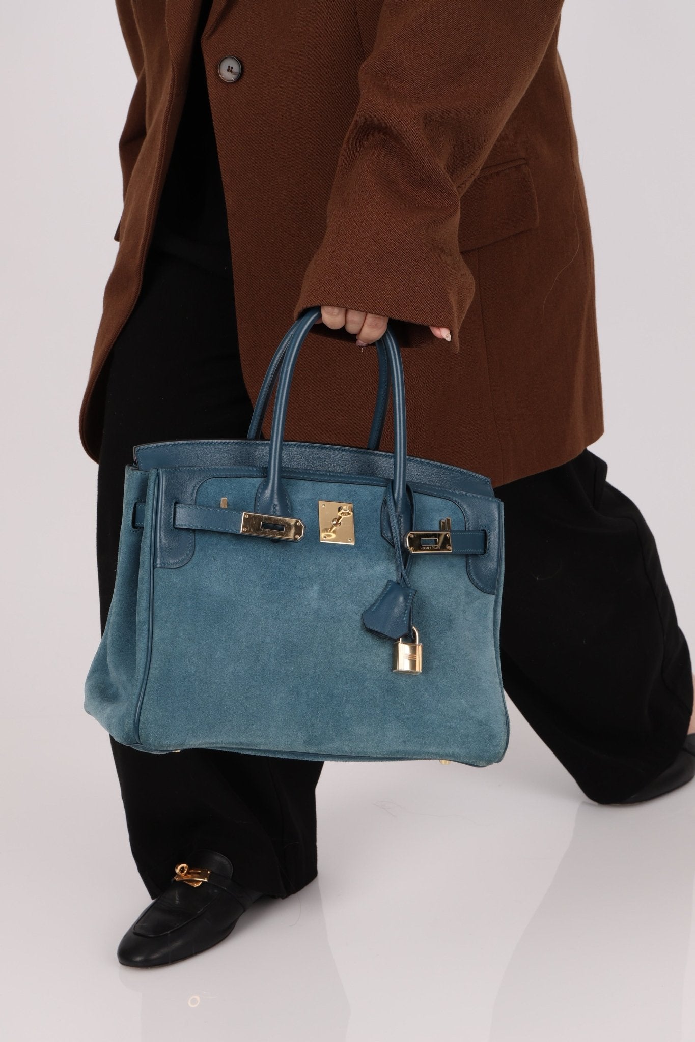 Limited Edition Hermès 2012 Veau Doblis Swift Grizzly Bleu Tempete Birkin 30 Retourne GHW - FashioNica