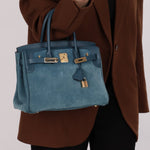 Limited Edition Hermès 2012 Veau Doblis Swift Grizzly Bleu Tempete Birkin 30 Retourne GHW - FashioNica