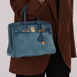 Limited Edition Hermès 2012 Veau Doblis Swift Grizzly Bleu Tempete Birkin 30 Retourne GHW - FashioNica