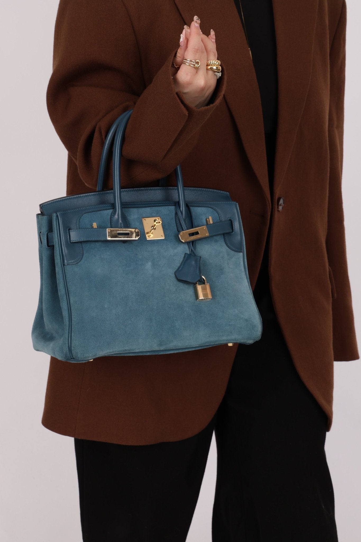 Limited Edition Hermès 2012 Veau Doblis Swift Grizzly Bleu Tempete Birkin 30 Retourne GHW - FashioNica