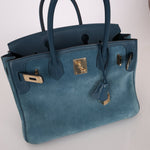Limited Edition Hermès 2012 Veau Doblis Swift Grizzly Bleu Tempete Birkin 30 Retourne GHW - FashioNica