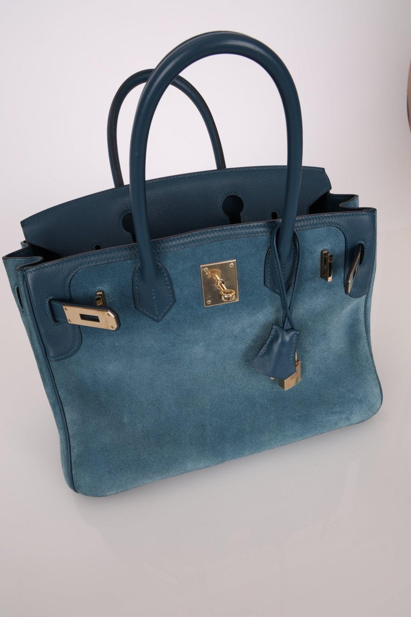 Limited Edition Hermès 2012 Veau Doblis Swift Grizzly Bleu Tempete Birkin 30 Retourne GHW - FashioNica