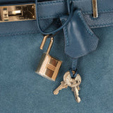 Limited Edition Hermès 2012 Veau Doblis Swift Grizzly Bleu Tempete Birkin 30 Retourne GHW - FashioNica
