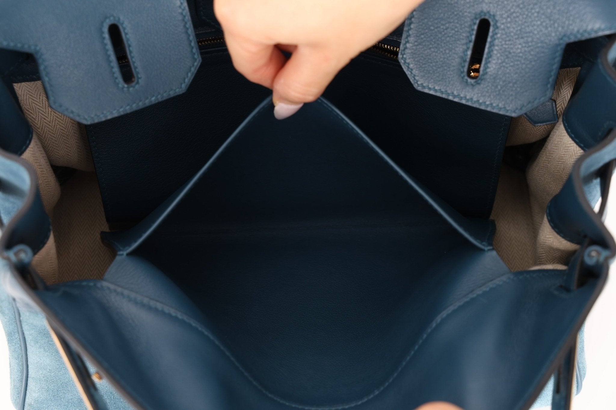 Limited Edition Hermès 2012 Veau Doblis Swift Grizzly Bleu Tempete Birkin 30 Retourne GHW - FashioNica