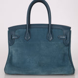 Limited Edition Hermès 2012 Veau Doblis Swift Grizzly Bleu Tempete Birkin 30 Retourne GHW - FashioNica