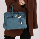 Limited Edition Hermès 2012 Veau Doblis Swift Grizzly Bleu Tempete Birkin 30 Retourne GHW - FashioNica