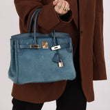 Limited Edition Hermès 2012 Veau Doblis Swift Grizzly Bleu Tempete Birkin 30 Retourne GHW - FashioNica