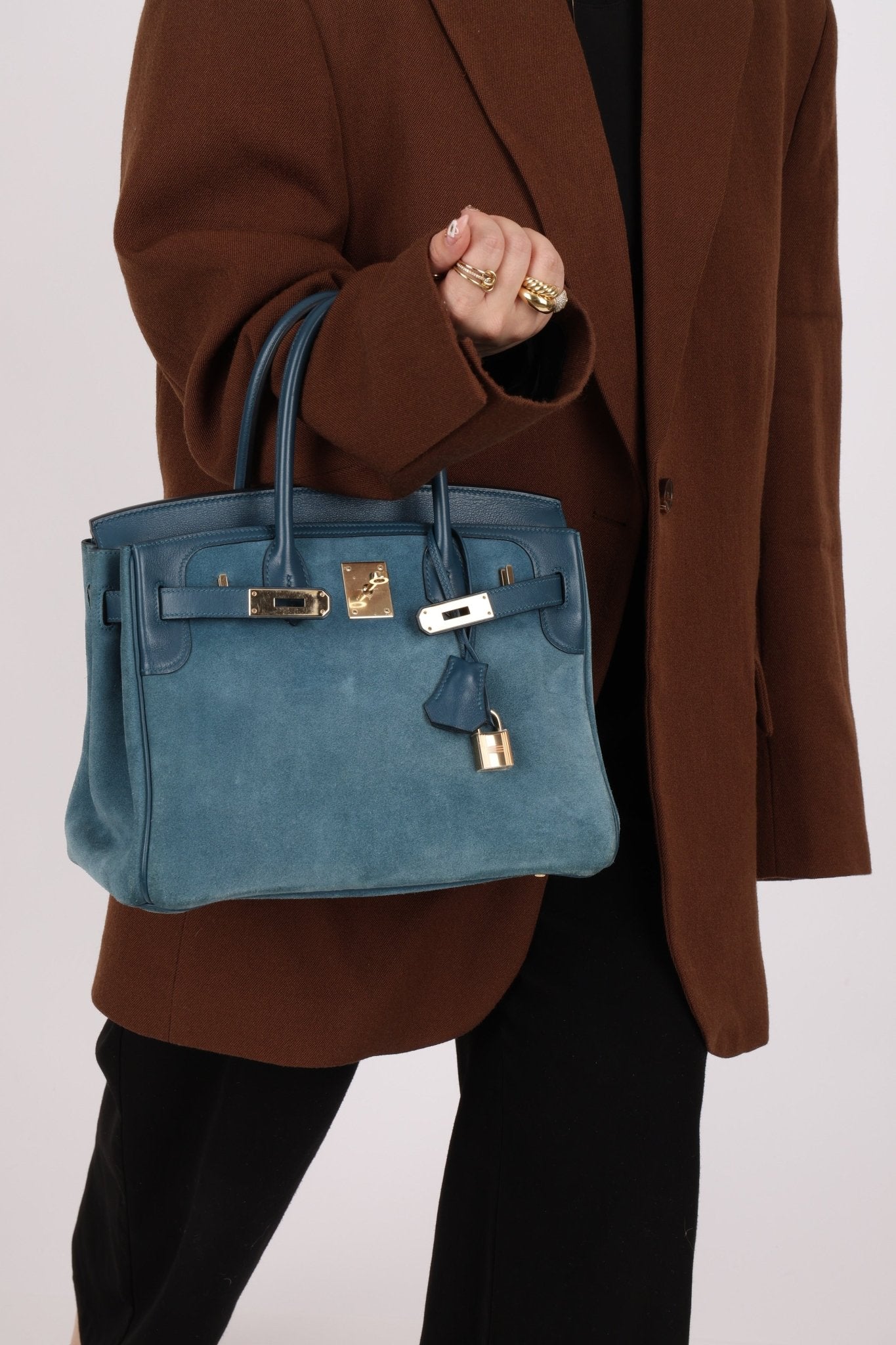 Limited Edition Hermès 2012 Veau Doblis Swift Grizzly Bleu Tempete Birkin 30 Retourne GHW - FashioNica