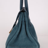 Limited Edition Hermès 2012 Veau Doblis Swift Grizzly Bleu Tempete Birkin 30 Retourne GHW - FashioNica