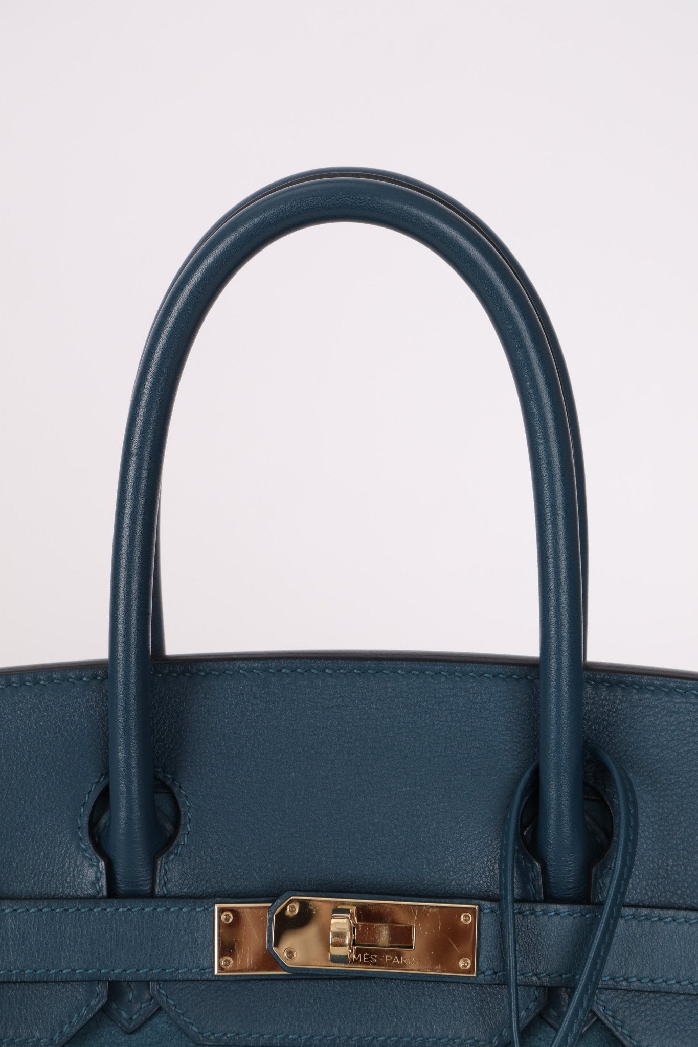 Limited Edition Hermès 2012 Veau Doblis Swift Grizzly Bleu Tempete Birkin 30 Retourne GHW - FashioNica