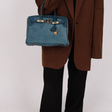 Limited Edition Hermès 2012 Veau Doblis Swift Grizzly Bleu Tempete Birkin 30 Retourne GHW - FashioNica