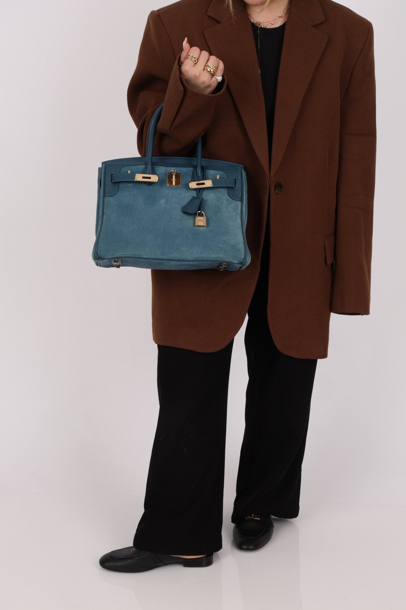 Limited Edition Hermès 2012 Veau Doblis Swift Grizzly Bleu Tempete Birkin 30 Retourne GHW - FashioNica