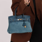 Limited Edition Hermès 2012 Veau Doblis Swift Grizzly Bleu Tempete Birkin 30 Retourne GHW - FashioNica
