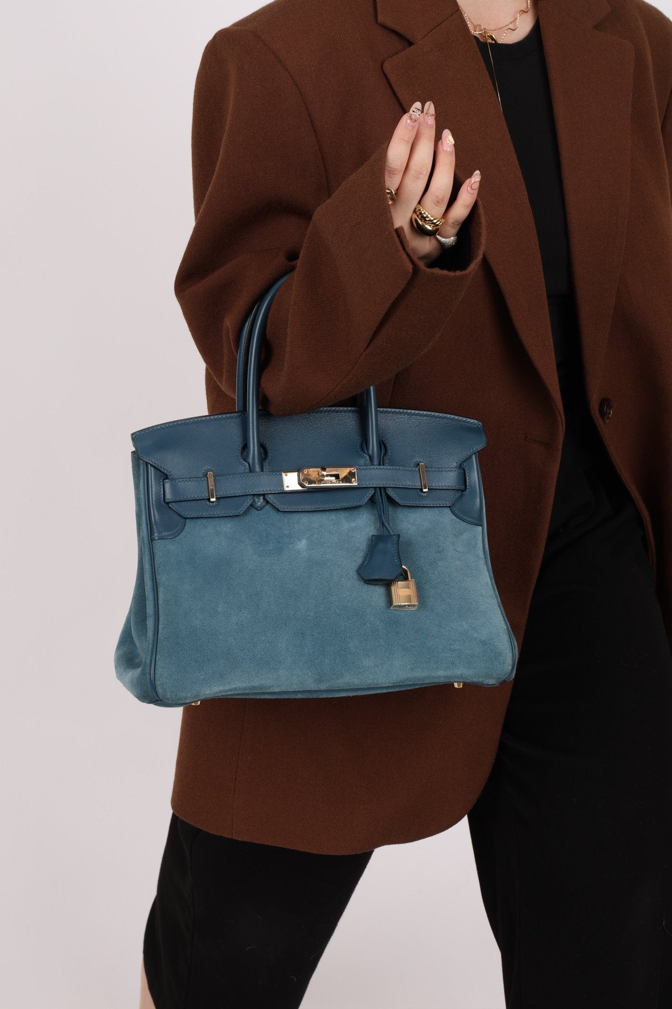 Limited Edition Hermès 2012 Veau Doblis Swift Grizzly Bleu Tempete Birkin 30 Retourne GHW - FashioNica