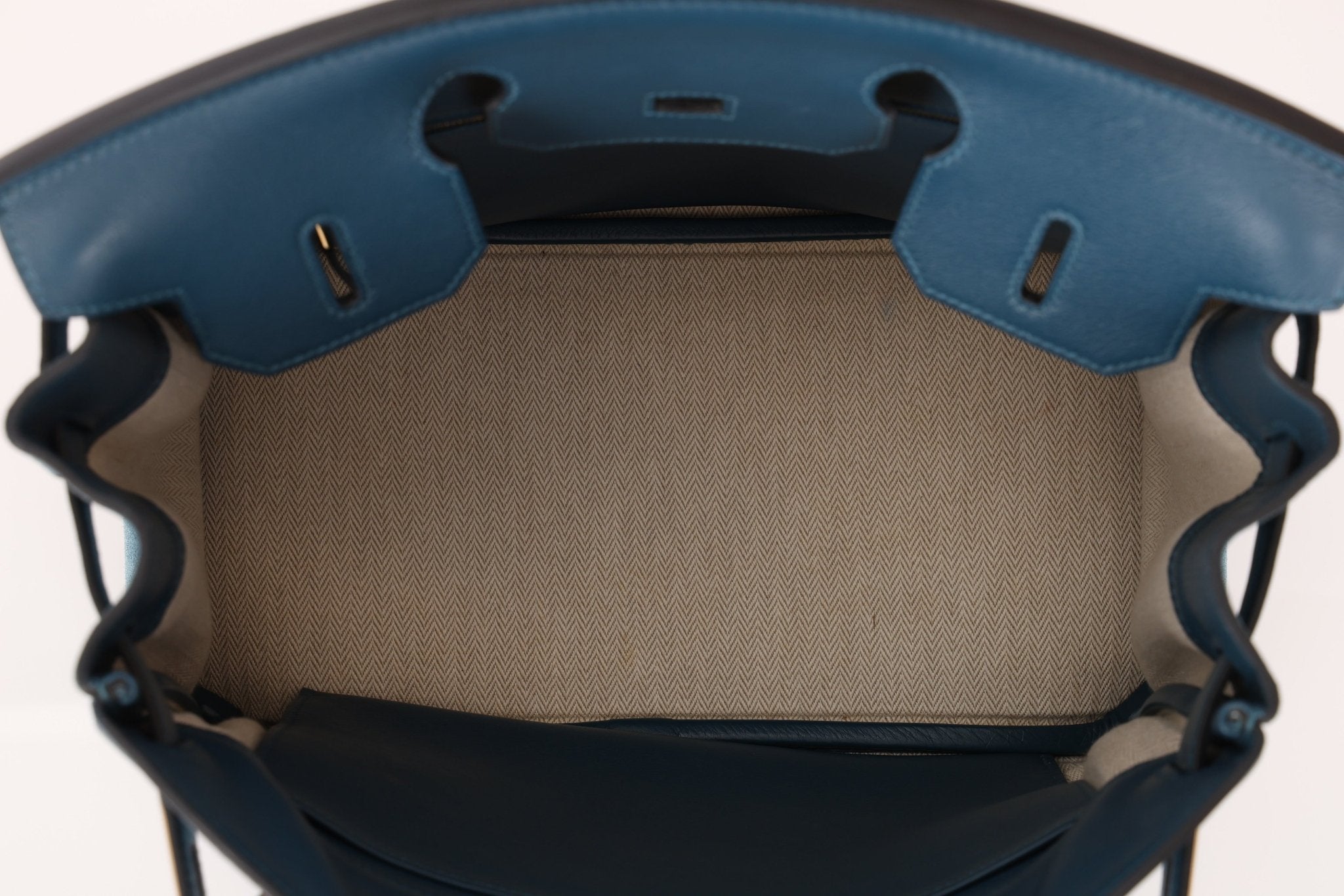 Limited Edition Hermès 2012 Veau Doblis Swift Grizzly Bleu Tempete Birkin 30 Retourne GHW - FashioNica