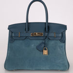 Limited Edition Hermès 2012 Veau Doblis Swift Grizzly Bleu Tempete Birkin 30 Retourne GHW - FashioNica