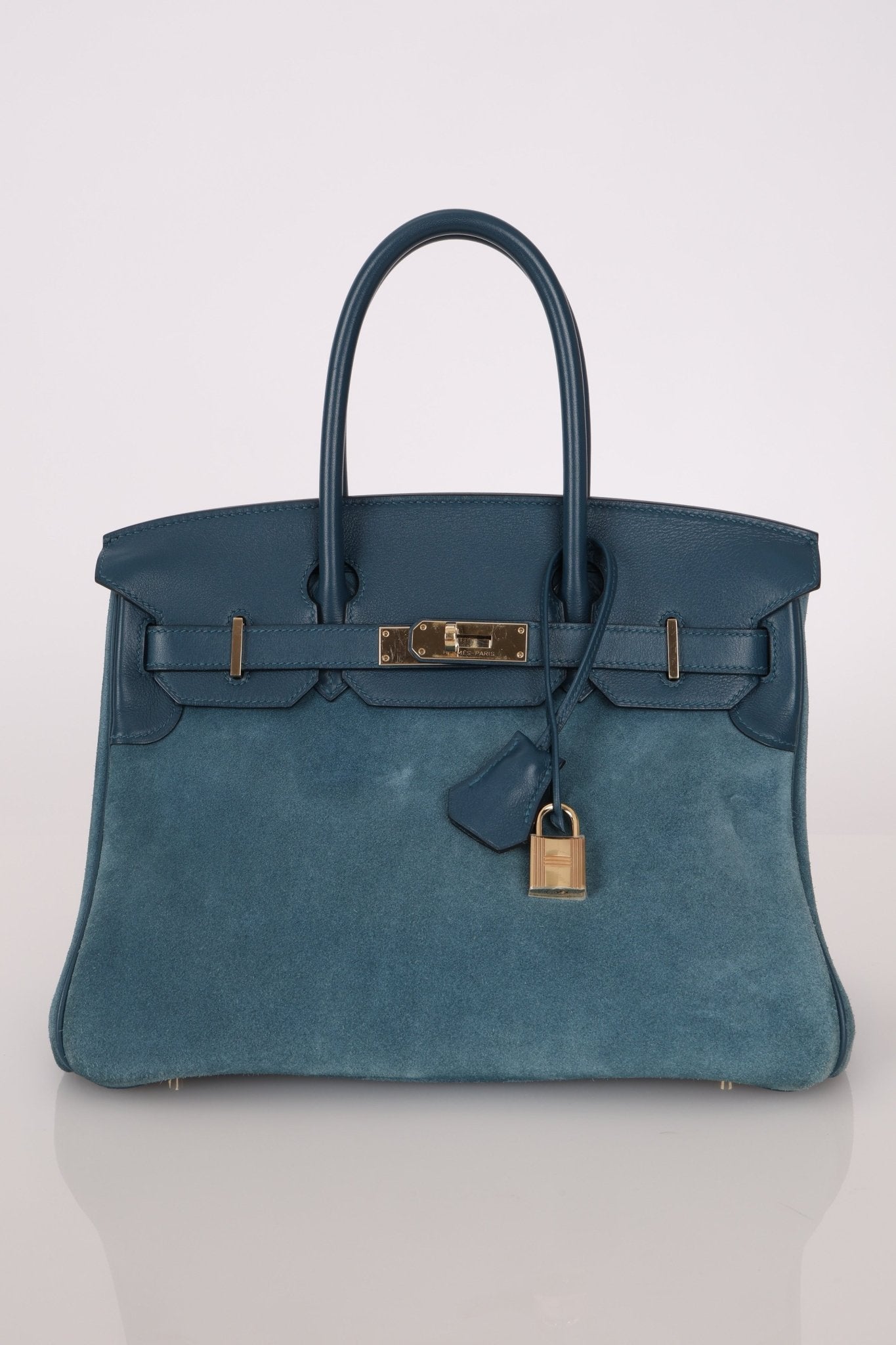 Limited Edition Hermès 2012 Veau Doblis Swift Grizzly Bleu Tempete Birkin 30 Retourne GHW - FashioNica